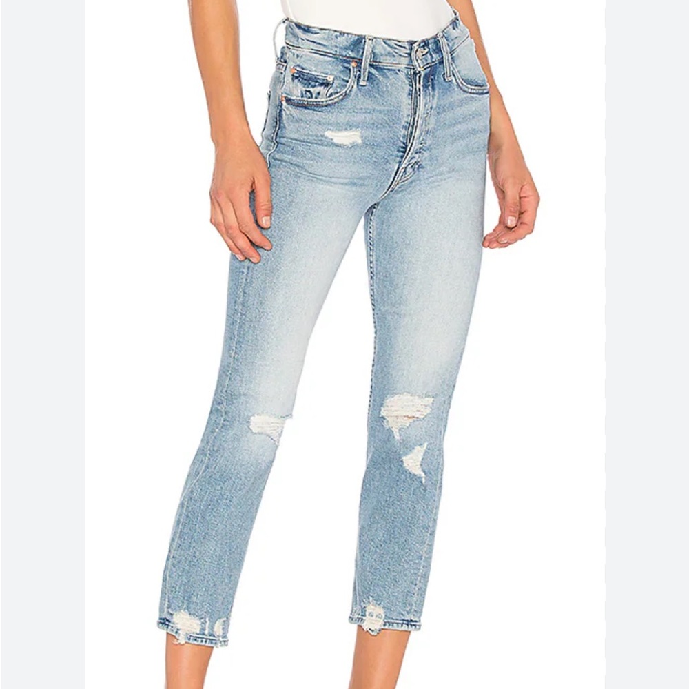 MOTHER Light Blue Distressed Ankle Jeans